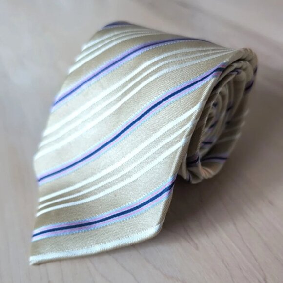 PAUL SMITH silk tie cream with blue lines - Picture 1 of 8